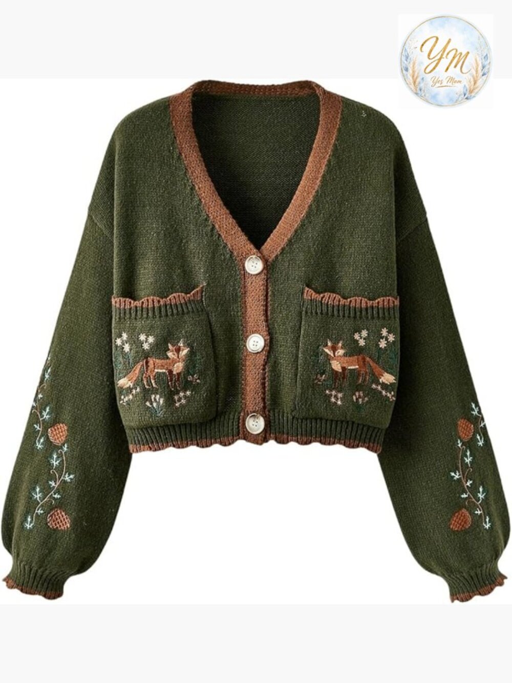 Women's Floral Embroidered Cropped Cardigan Boho Open Front Sweater - Picture 1 of 7